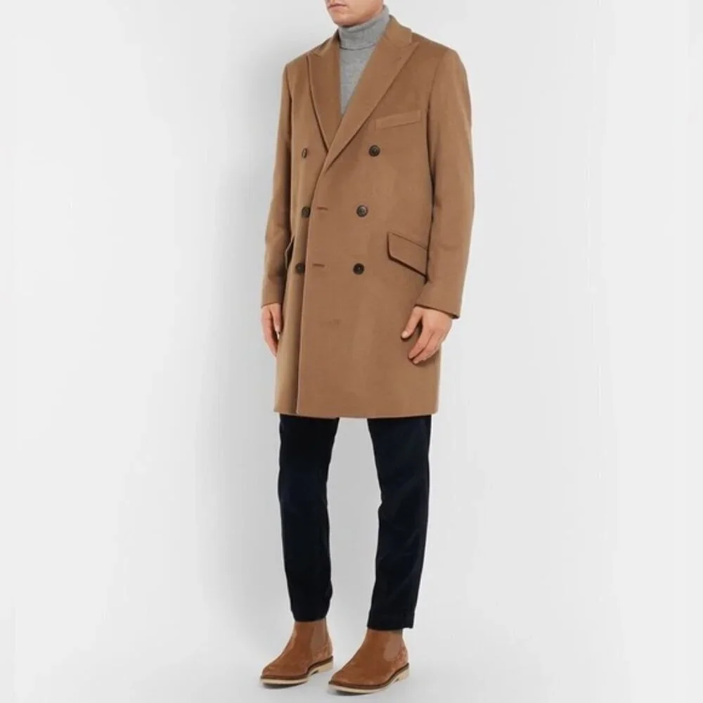 Altea Italian Double-Breasted Cashmere Coat - Camel Brown - Made in Italy